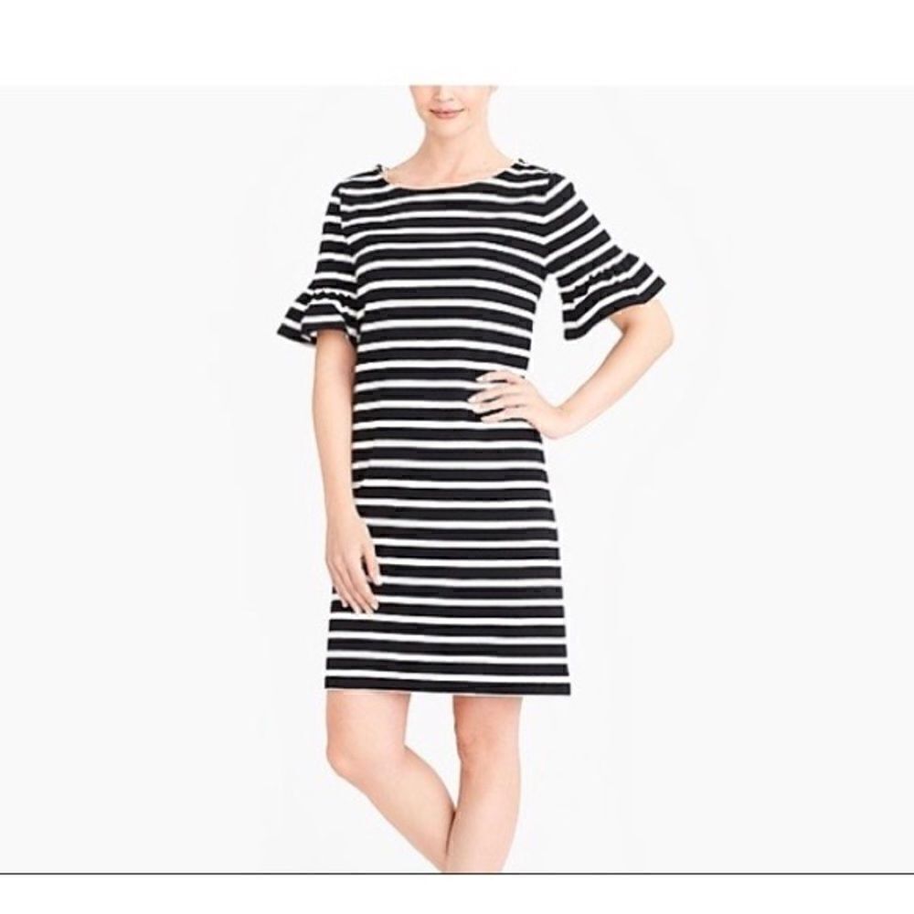 Talbots Black & White Striped Ruffle Sleeve Midi Dress